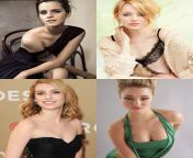 Emma Watson, Emma Stone, Emma Roberts, Emma Rigby. Choose one to be your loving vanilla wife, one to be your submissive hot neighbor, one to be your femdom boss, and one to be your horny slutty best friend. from emma butt big